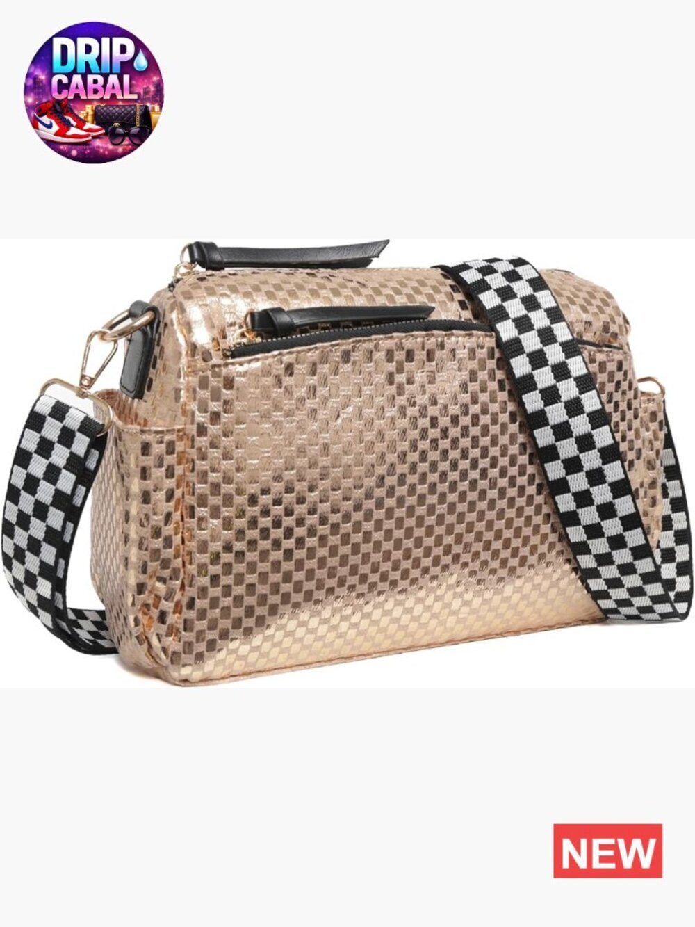 Nylon Quilted Crossbody Bag with 3 Zip Pockets Fits Phone & Wallet